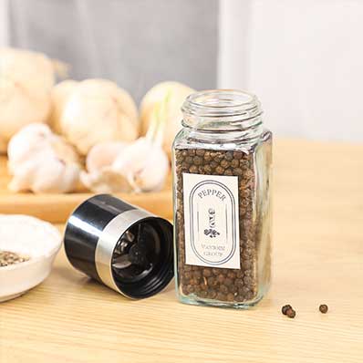 Wholesale custom label empty 120ml glass spice grinder bottles with lids for home and travel