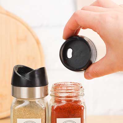 Wholesale clear 120ml square glass spice storage jars with labels and shaker lids