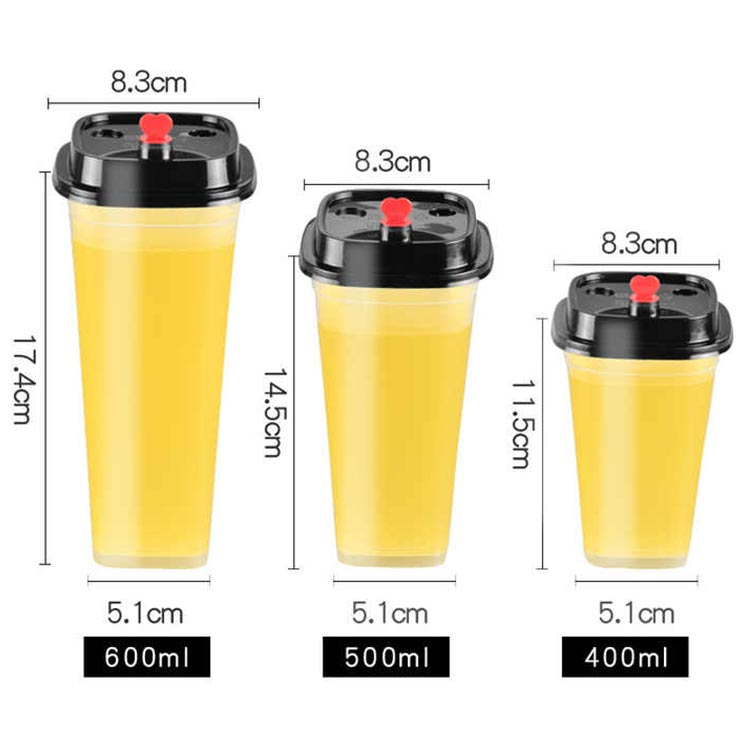 Wholesale square 400ml 500ml 600ml plastic cold drinks cup for coffee/tea/milkshake