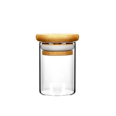 Food packaging straight side clear 4oz stackable glass jars with bamboo lids