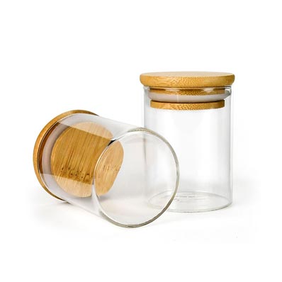 Food packaging straight side clear 4oz stackable glass jars with bamboo lids