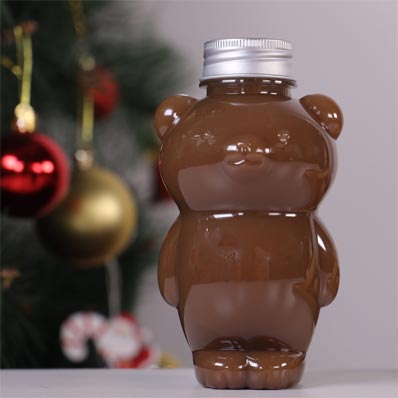 BPA free 350ml plastic teddy bear juice bottles with straw for China supplier