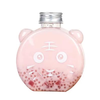 Cute shape empty 500ml 16oz tiger shape flat plastic pet juice bottle for juice/milk tea